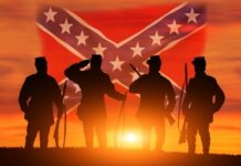Governor STRIPS Confederate Groups — Tax Breaks GONE… Silhouetted soldiers saluting against a sunset backdrop with a Confederate flag