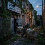 Fraud Family RECORDED Secret AG Meeting—BOMBSHELL Tape… Two shadowy figures pushing carts in an overgrown alley beside an abandoned daycare