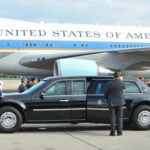 The HIDDEN PRICE Behind The MASSIVE Gift to TRUMP Presidential limousine parked in front of Air Force One at an airport