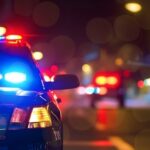 CRASH MADNESS — Attempted RESCUE Turns Bonkers Police car with flashing lights parked on a city street at night