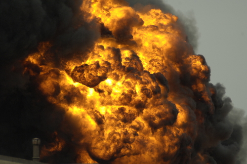 Explosions,Rock,Fort,Worth,Texas,Chemical,Plant. A large explosion with flames and thick smoke billowing into the sky