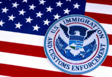 Foreign Activist Hits Teen — Gets Booted U.S. Immigration and Customs Enforcement emblem on American flag.