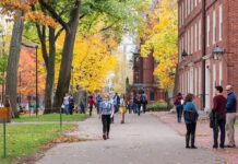 China Strings Attached? Harvard Under Fire Students walking through a leafy campus path in autumn