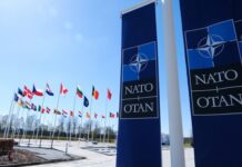 Delinquent Allies? Trump Turns Screws NATO flags displayed at the headquarters under a clear blue sky
